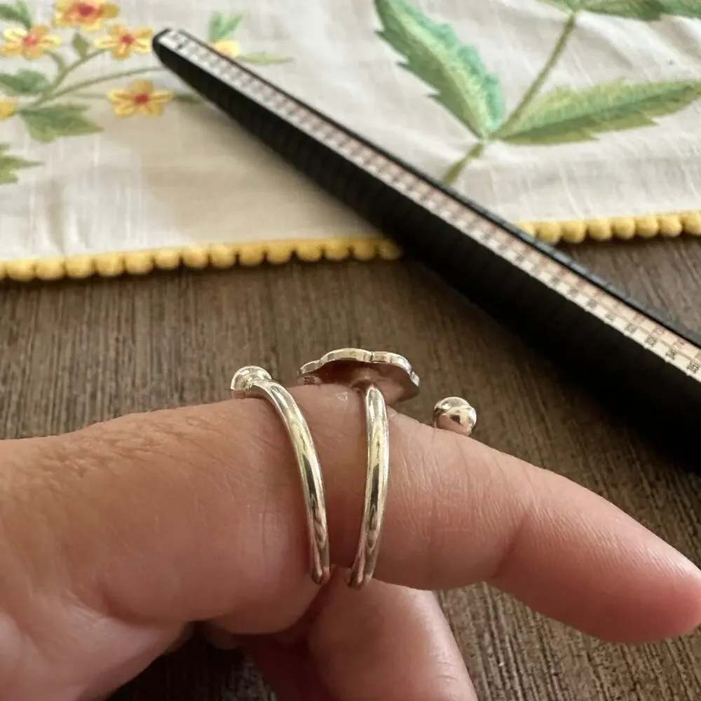 Peruvian 950 Silver Spiral Ring, Black Seed of Life Universal Blossom Size 7 New
